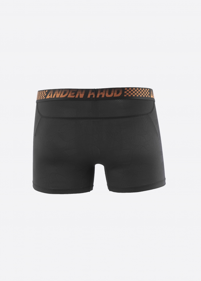 Moisture-Wicking Collection．Men Jacquard Trunk Underwear(AH Waistband - Orange Grid)