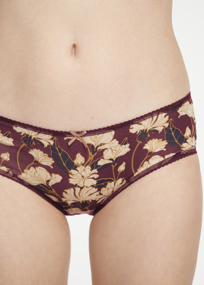 New Chapter．Mid Rise Cotton Picot Elastic Brief Panty(Blooming Flowers Pattern)