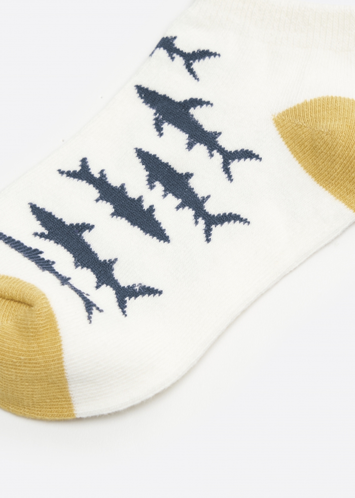 (3-Pack) Blue Ocean．Boys Ankle Socks(Stripes/Silhouettes/Shark)