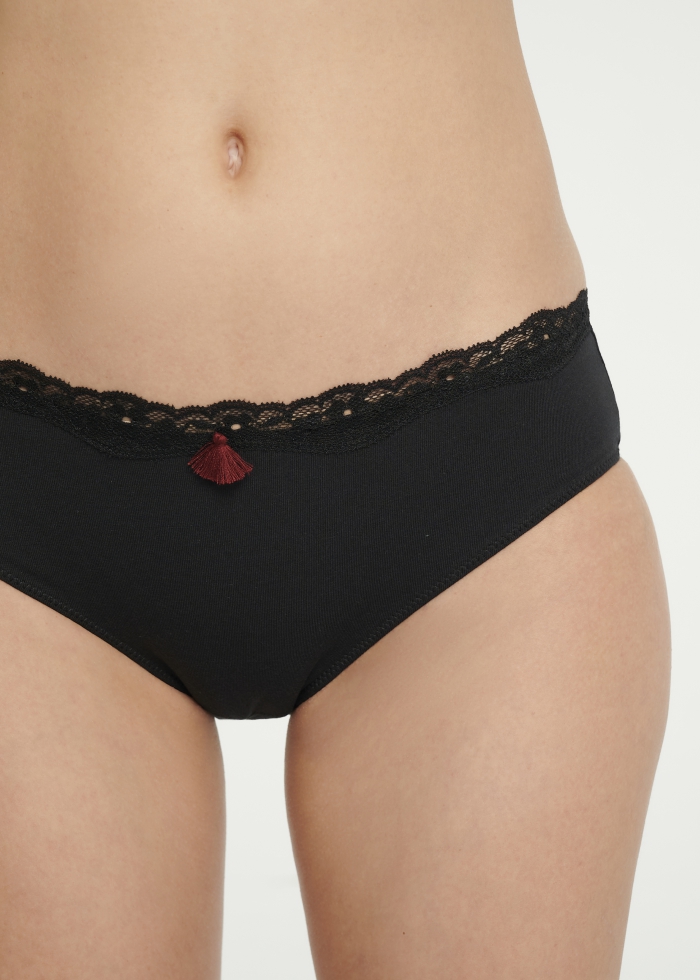 New Chapter．Mid Rise Cotton Lace Detail Hipster Panty(Cabernet)