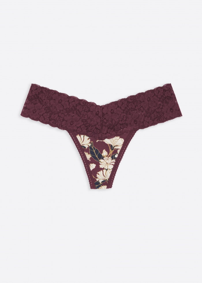 New Chapter．Low Rise Cotton V Lace Waist Thong Panty（Blooming Flowers Pattern）