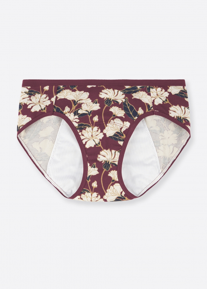 Warm Winter Sun．Mid Rise Cotton Period Brief Panty(Blooming Flowers Pattern)