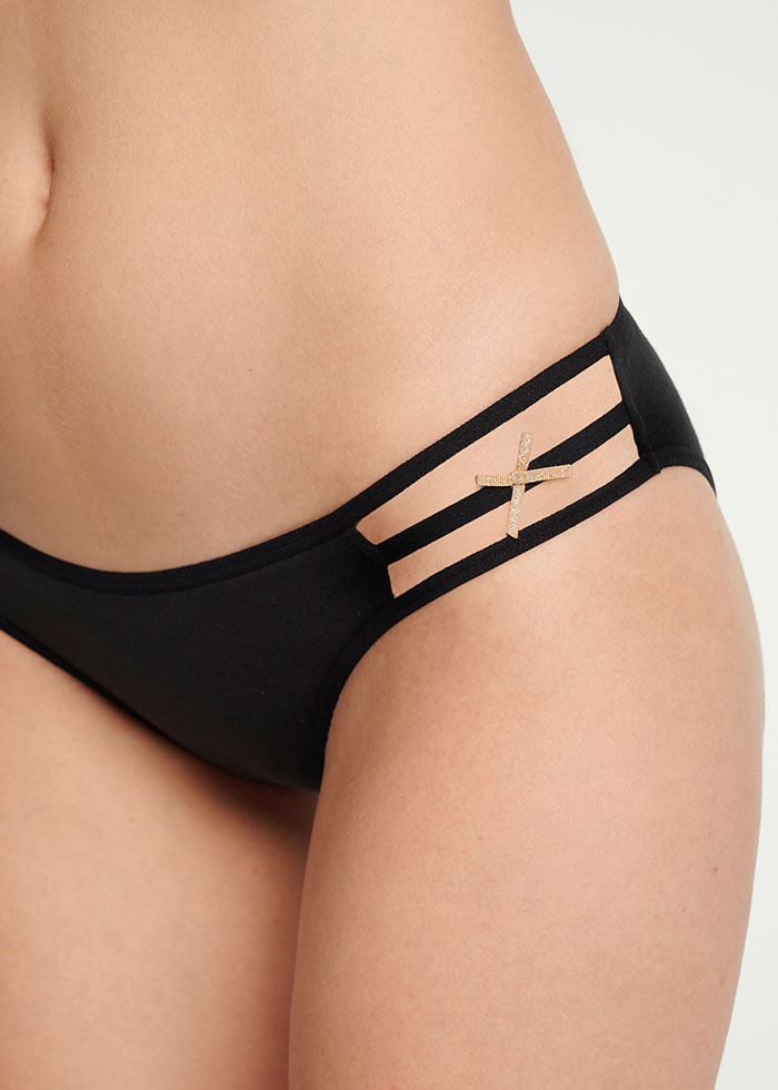 New Chapter．Mid Rise Cotton Caged Side Hipster Panty（Black）