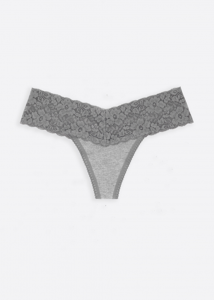 New Chapter．Low Rise Cotton V Lace Waist Thong Panty（Drizzle）