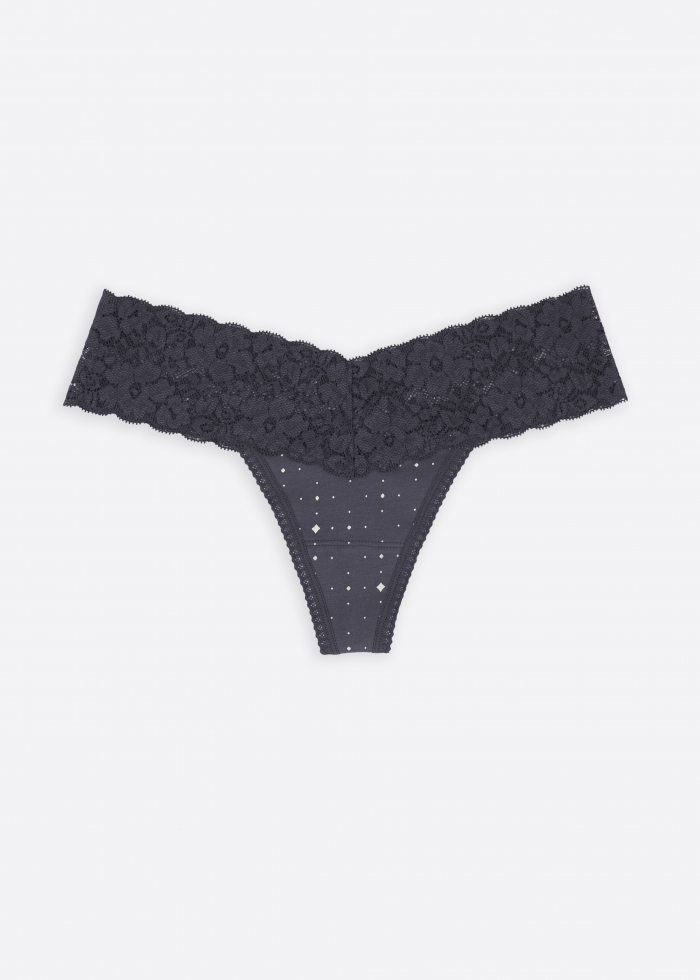 New Chapter．Low Rise Cotton V Lace Waist Thong Panty（Twinkling Stars Pattern）