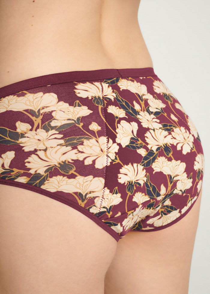 Warm Winter Sun．High Rise Cotton Period Brief Panty(Blooming Flowers Pattern)