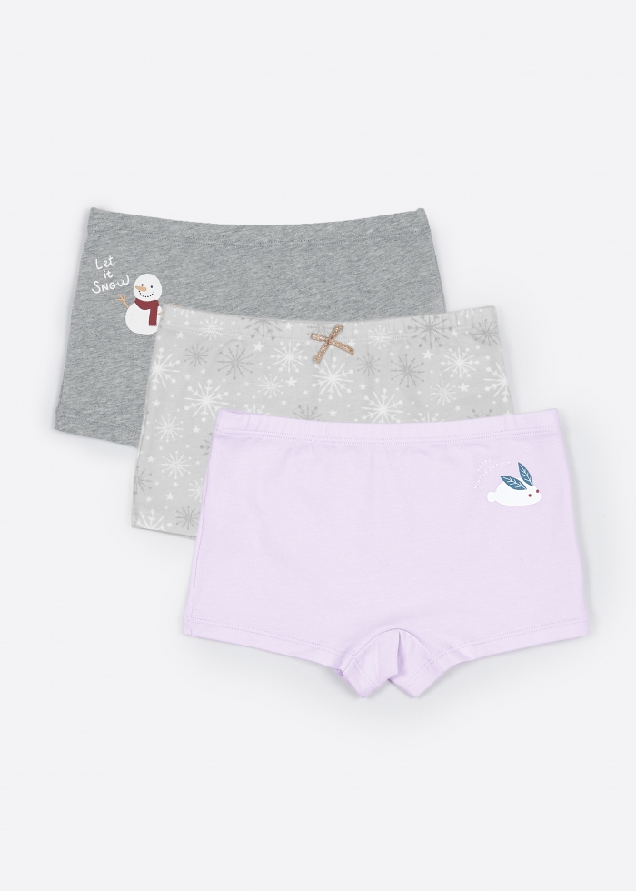 (3-Pack) Hygiene Series．Girls Shortie Panty（Snowflake/Snowman/Snow Rabbit）