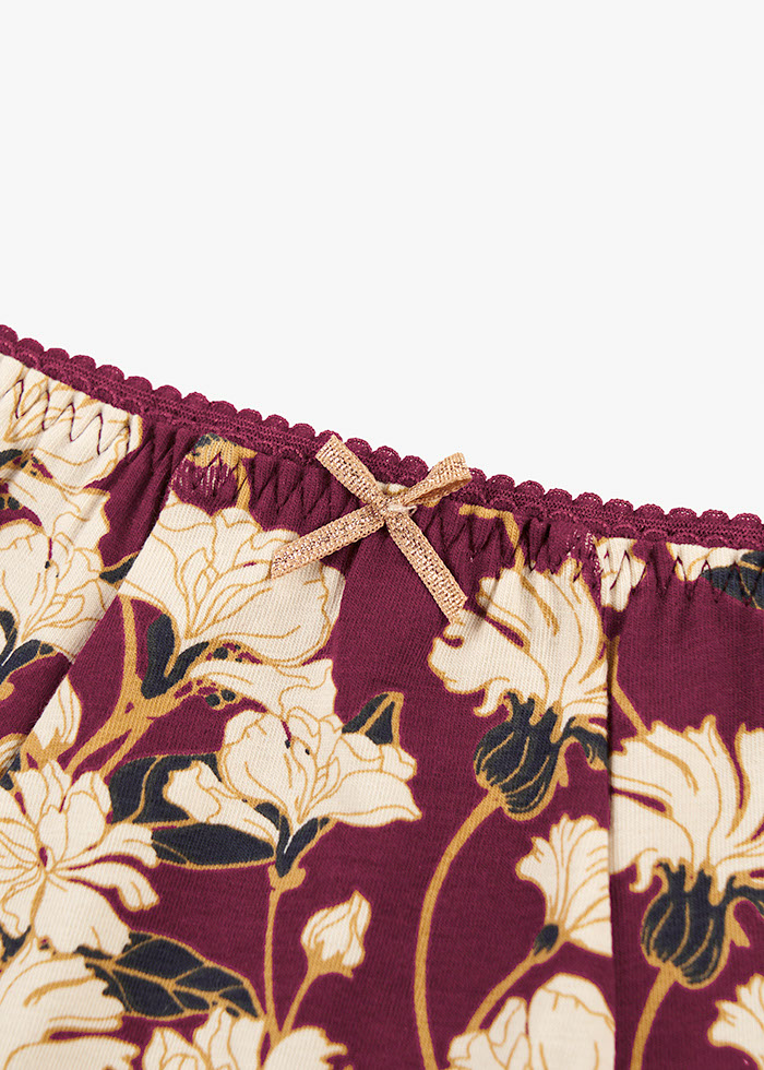 First Snowfall．Mid Rise Cotton Floral Lace Back Hipster Panty(Cabernet)