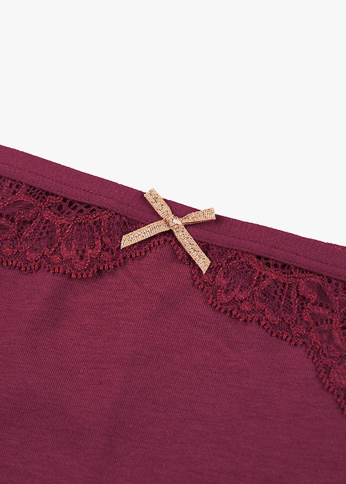 First Snowfall．Mid Rise Floral Lace Cotton Detail Hipster Panty(Cabernet)