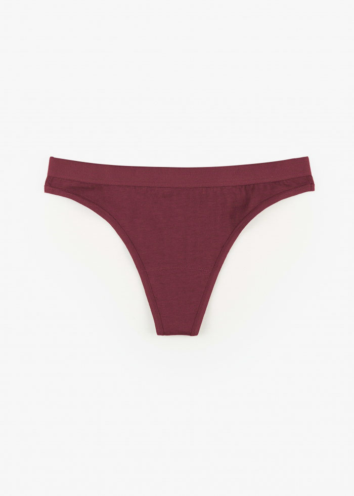 Classic．Waistband Cotton Thong Panty（Beet Red）