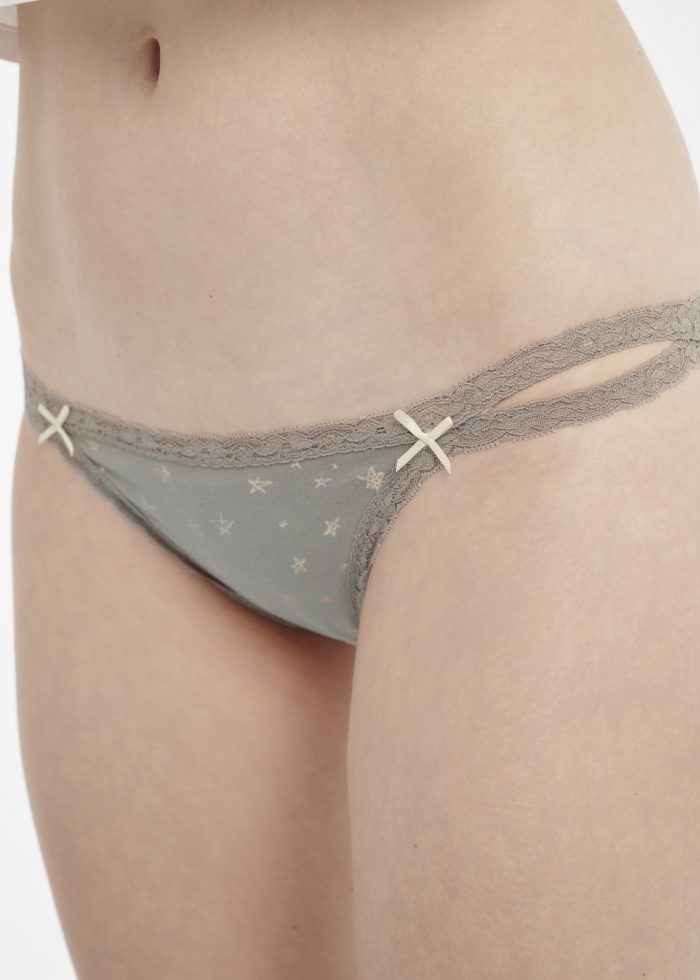 Hygiene Series．Low Rise Lacie Double Lace Strap Bikini Panty(Astronomy Pattern)