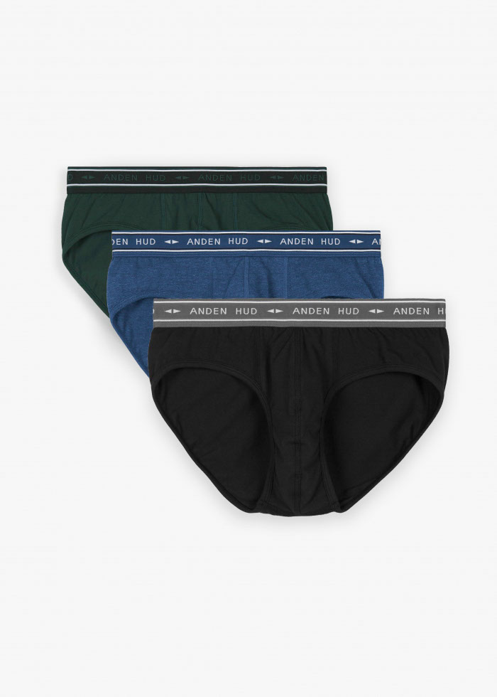 (3-Pack)Gentleman's Sport．Men Brief Underwear（AH Waistband - Black/Blue/Green Gables）