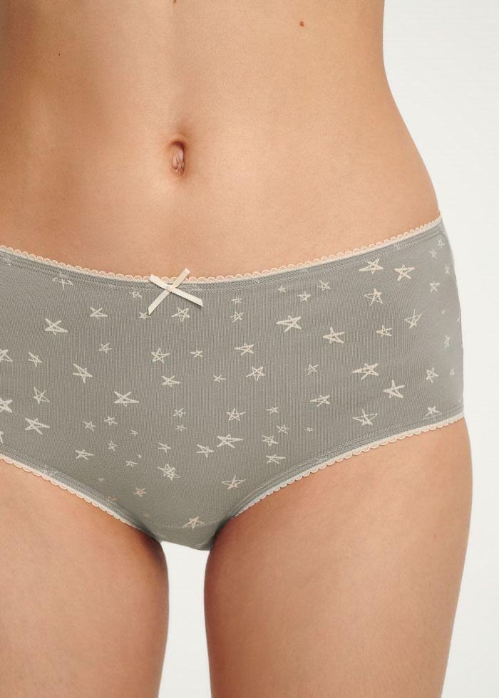 Stars Diary．High Rise Cotton Picot Elastic Brief Panty(Light Taupe)