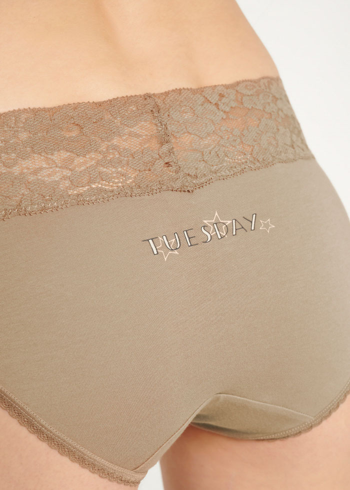 Solar System．Mid Rise Cotton V Lace Waist Brief Panty（Light Taupe）
