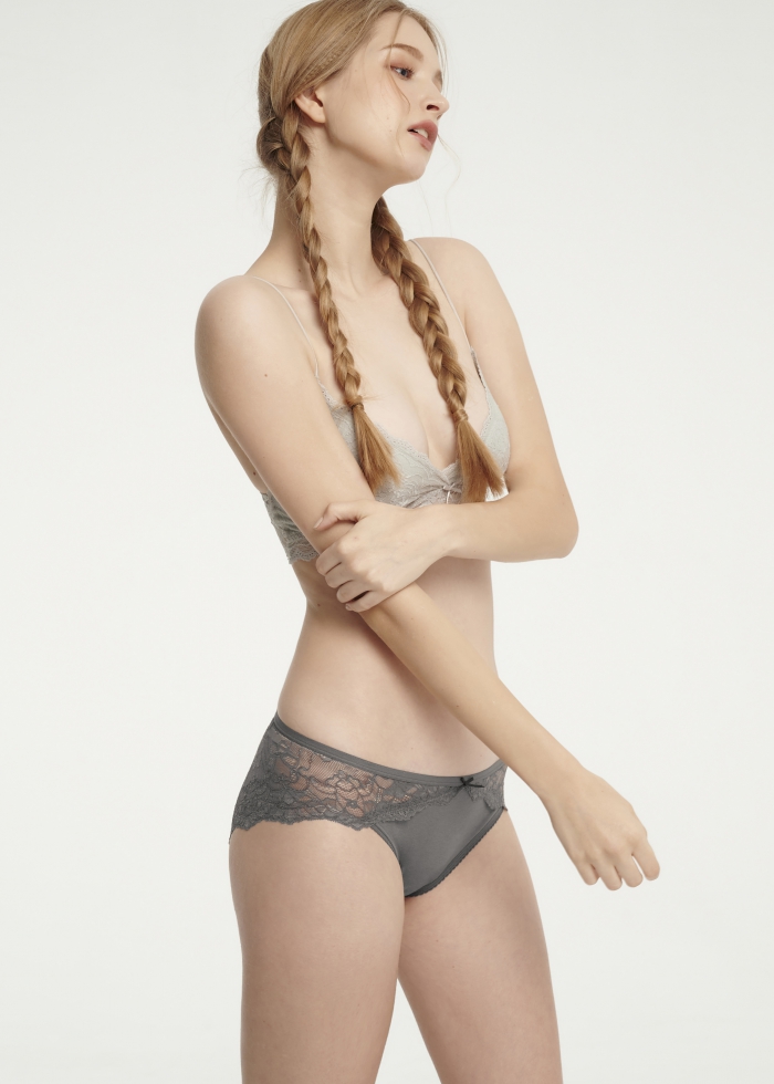 Classic．Mid Rise Floral Lace Cotton Detail Hipster Panty（​Smoked Pearl）
