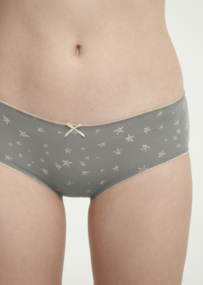 Stars Diary．Mid Rise Cotton Picot Elastic Brief Panty(Light Taupe)