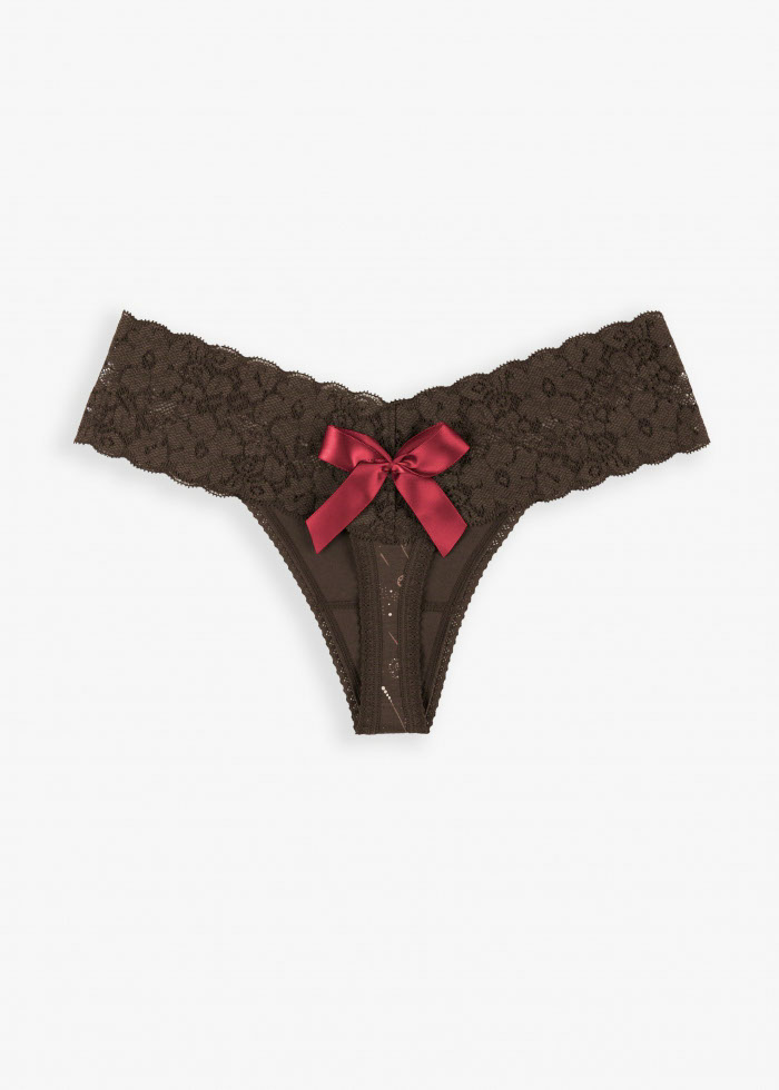 Hidden Star．Low Rise Cotton V Lace Waist Thong Panty(Light Taupe-Star Charm)