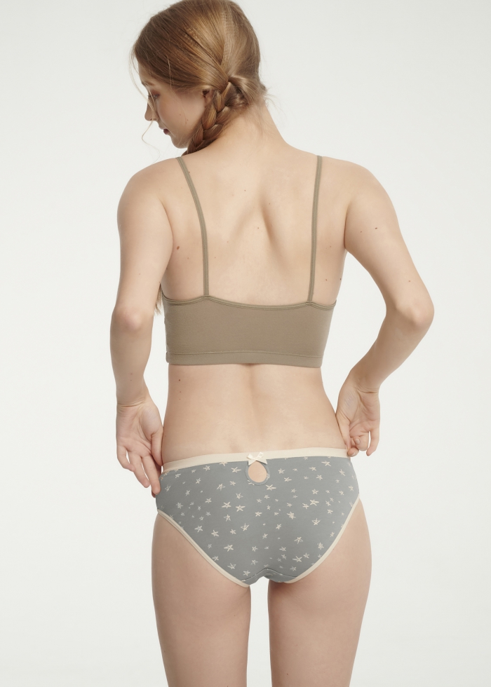 Solar System．Mid Rise Sexy Cotton Bowknot Brief Panty（Graffiti Star Pattern）