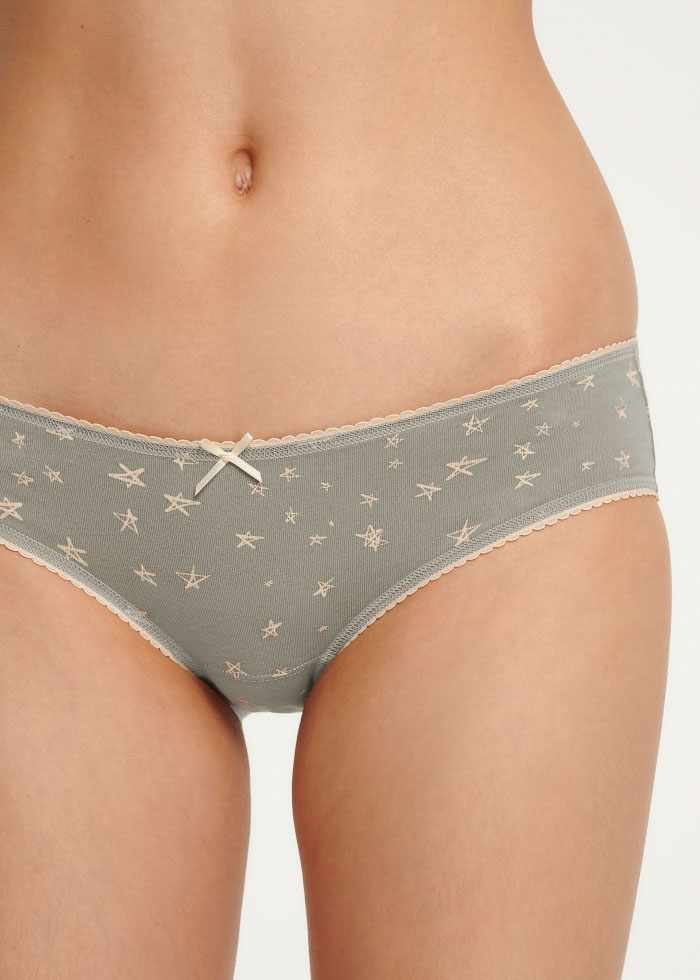Hidden Star．Low Rise Cotton Picot Elastic Brief Panty(Light Taupe)