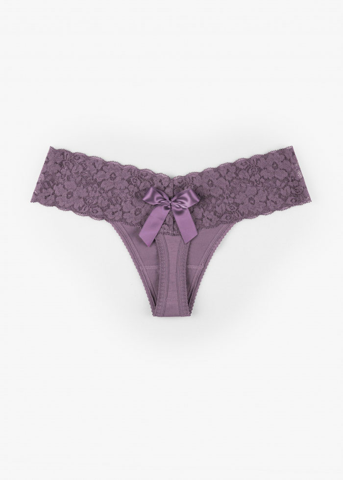 Hidden Star．Low Rise Cotton V Lace Waist Thong Panty（Grape Shake-Sexy Bow）