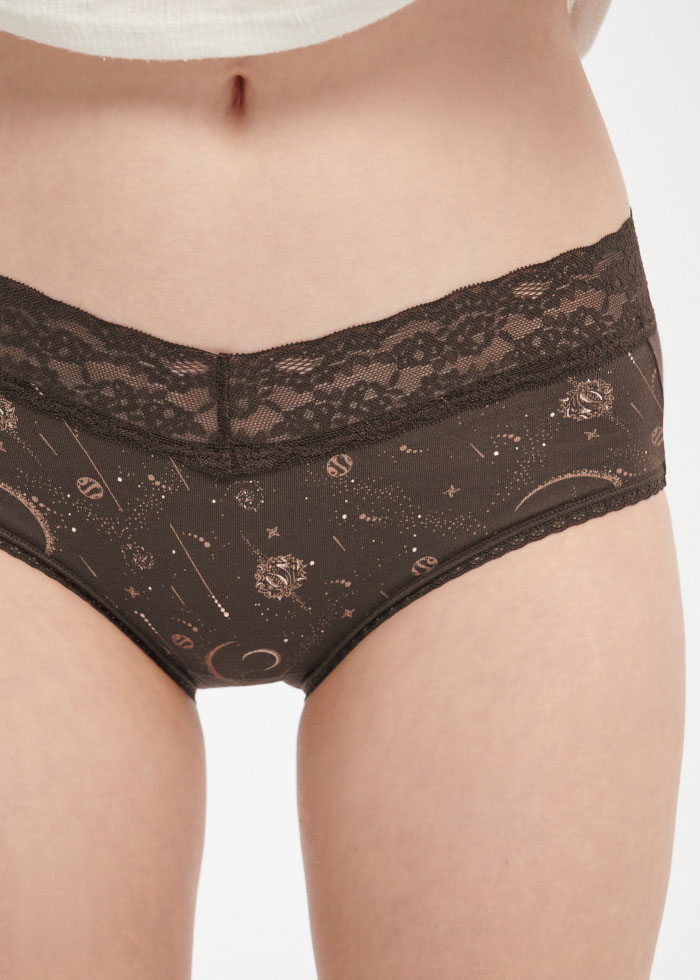 Hygiene Series．High Rise Cotton V Lace Waist Brief Panty(Astronomy Pattern)