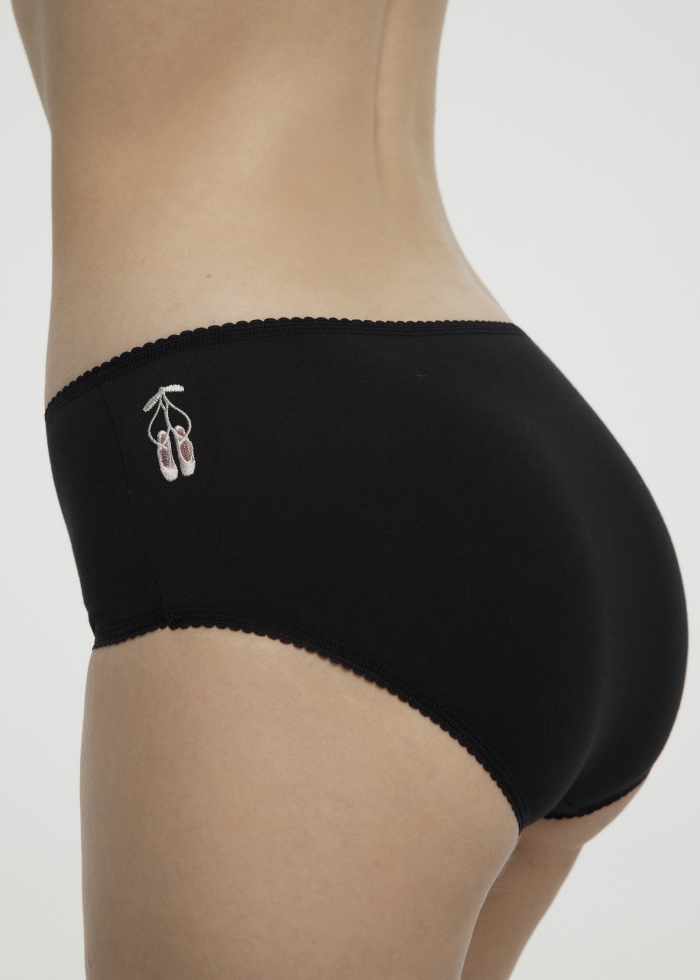 XXL HEPBURN．High Rise Cotton Picot Elastic Brief Panty（Pointe Shoes Embroidery）