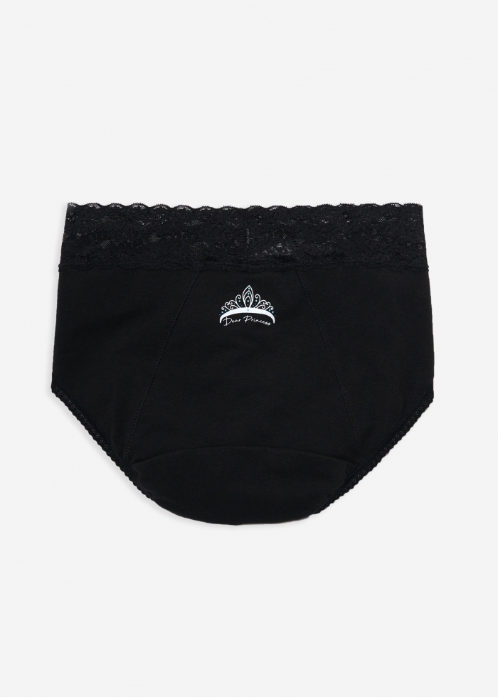 Breakfast at Tiffany's．High Rise Cotton Lace Waist Period  Brief Panty（Black）