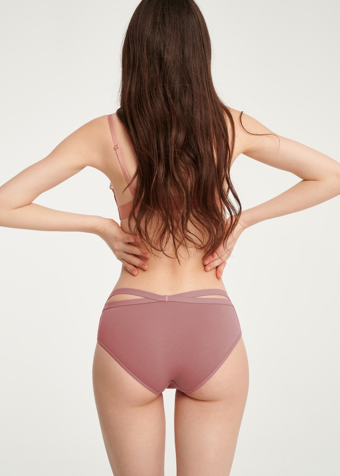 Romantic．Mid Rise Cotton Crossed Back Brief Panty(Withered Rose)