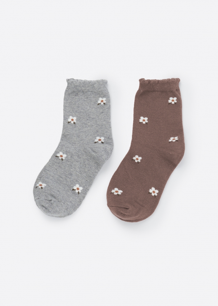 (2-Pack) Tropical．Girls Mid Calf Socks（Floral）