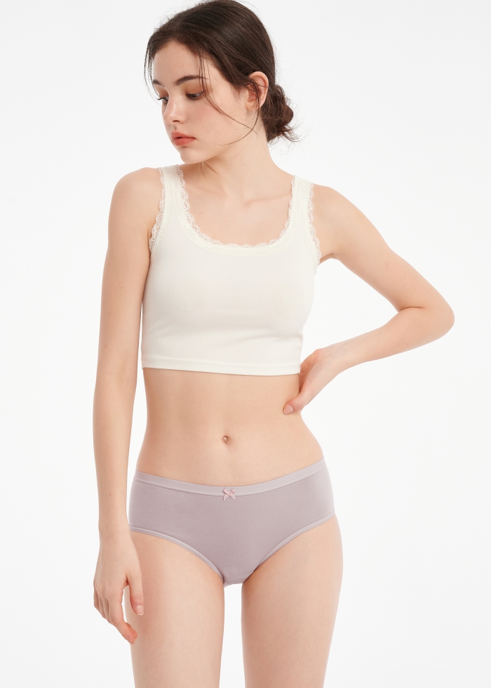 Hygiene Series．Mid Rise Cotton Crossed Back Brief Panty(Violet Ice)