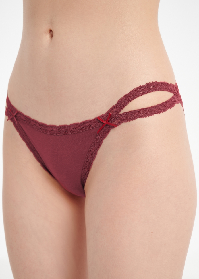 Hygiene Series．Low Rise Lacie Double Lace Strap Bikini Panty(Biking Red)