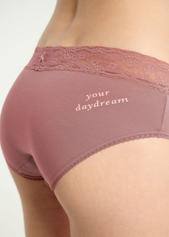 Heartbeat Moment．High Rise Cotton V Lace Waist Brief Panty(Withered Rose)