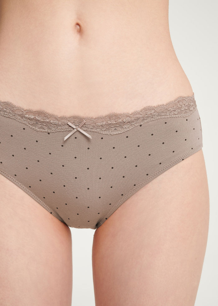 Heartbeat Moment．Mid Rise Cotton Lace Detail Hipster Panty(Polka Dot Pattern)