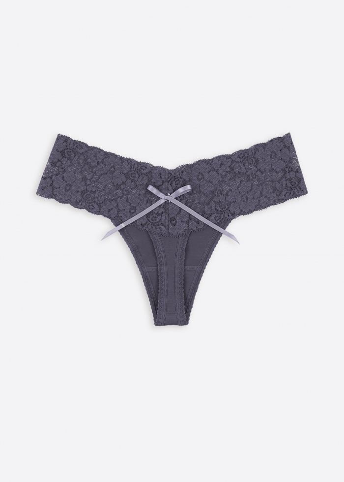 Love Game．Low Rise Cotton V Lace Waist Thong Panty（Excalibur - Long Tail Bow）