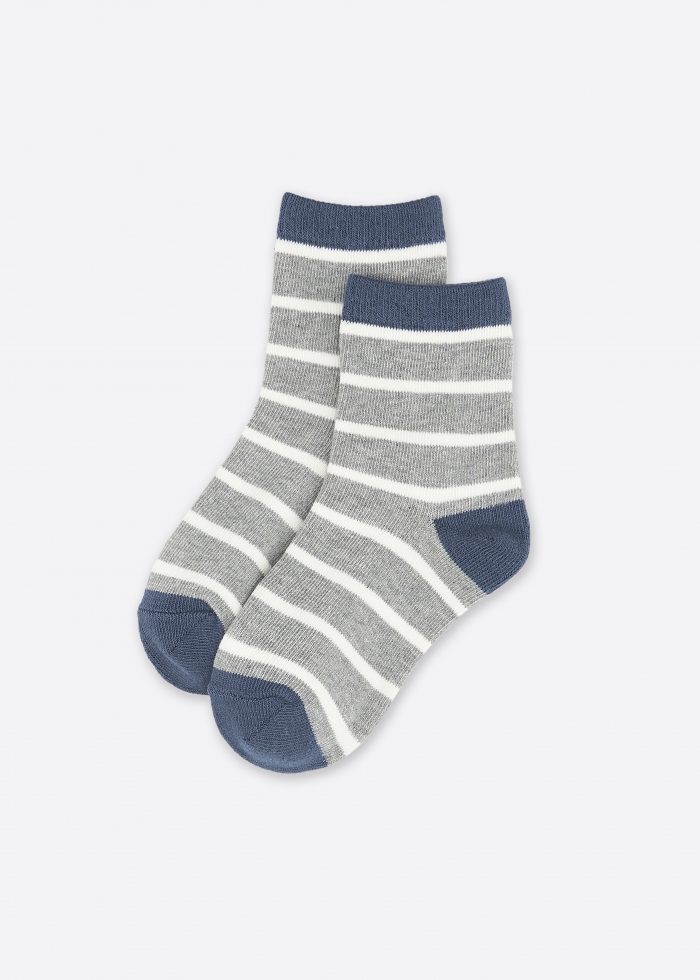 (2-Pack) Ocean．Boys Mid Calf Socks(Whale/ Strip)