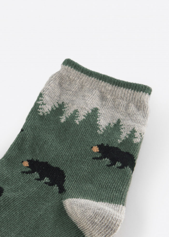 (2-Pack) Green Forest．Boys Mid Calf Socks(Bears/Forest)