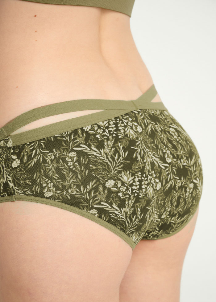 Satisfy Garden．Mid Rise Cotton Crossed Back Brief Panty(Luxuriant Pattern)