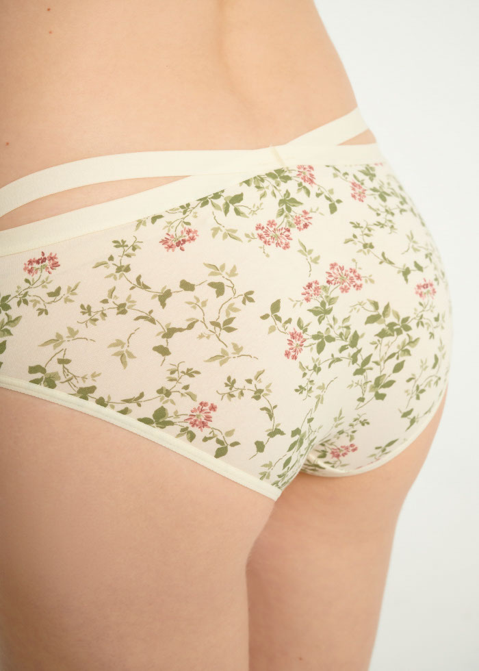 Satisfy Garden．Mid Rise Cotton Crossed Back Brief Panty(Luxuriant Pattern)