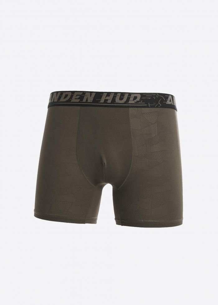 Moisture-Wicking Collection．Men Jacquard Boxer Brief Underwear（AH Waistband - Khaki）