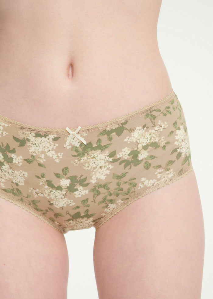Tranquil Garden．High Rise Cotton Picot Elastic Brief Panty(Tea)