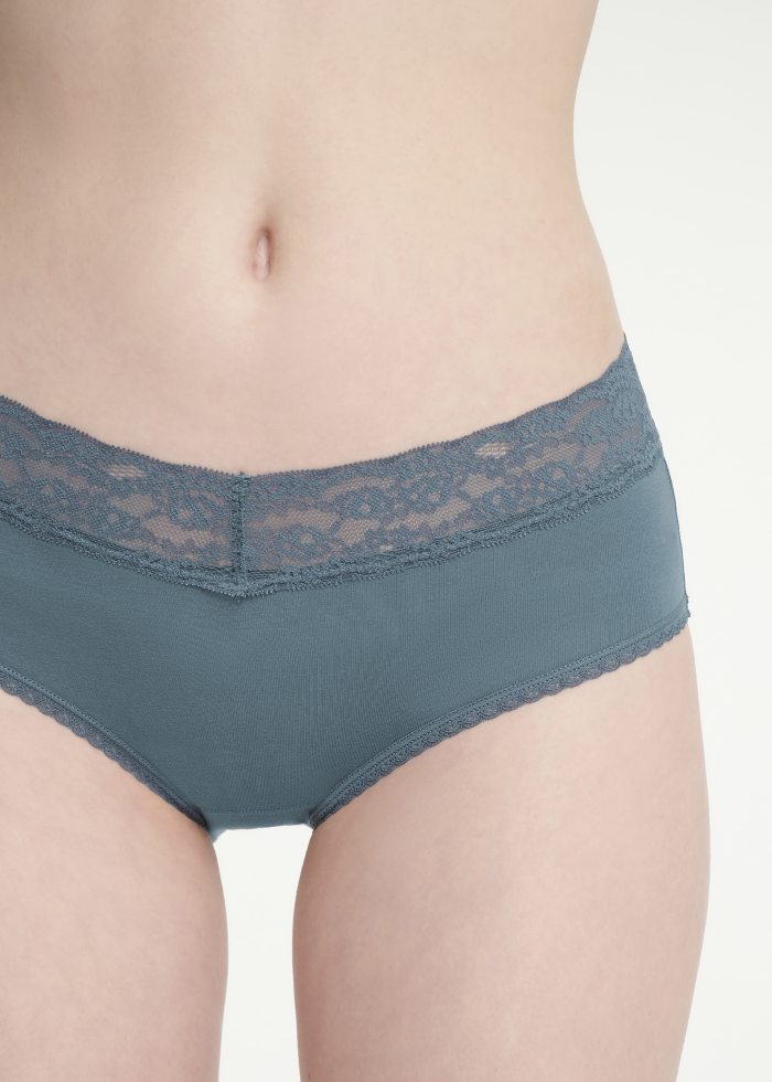 Tranquil Garden．High Rise Cotton V Lace Waist Brief Panty(Tapestry)