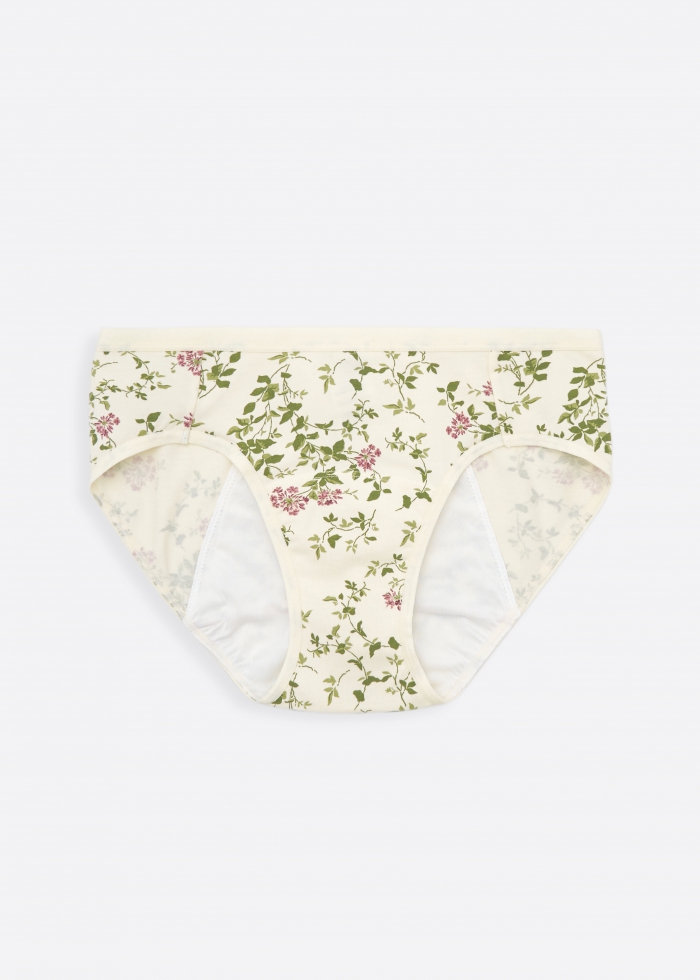Sunshine Garden．Mid Rise Cotton Period Brief Panty(Luxuriant Pattern)