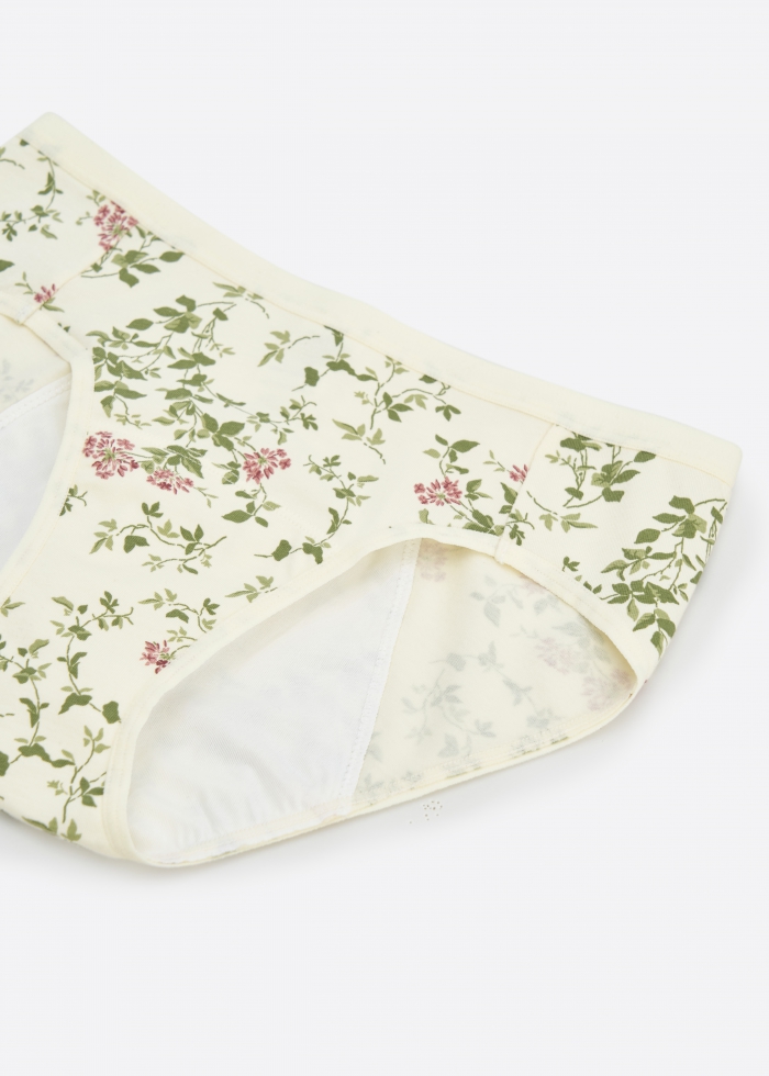 Sunshine Garden．Mid Rise Cotton Period Brief Panty(Luxuriant Pattern)
