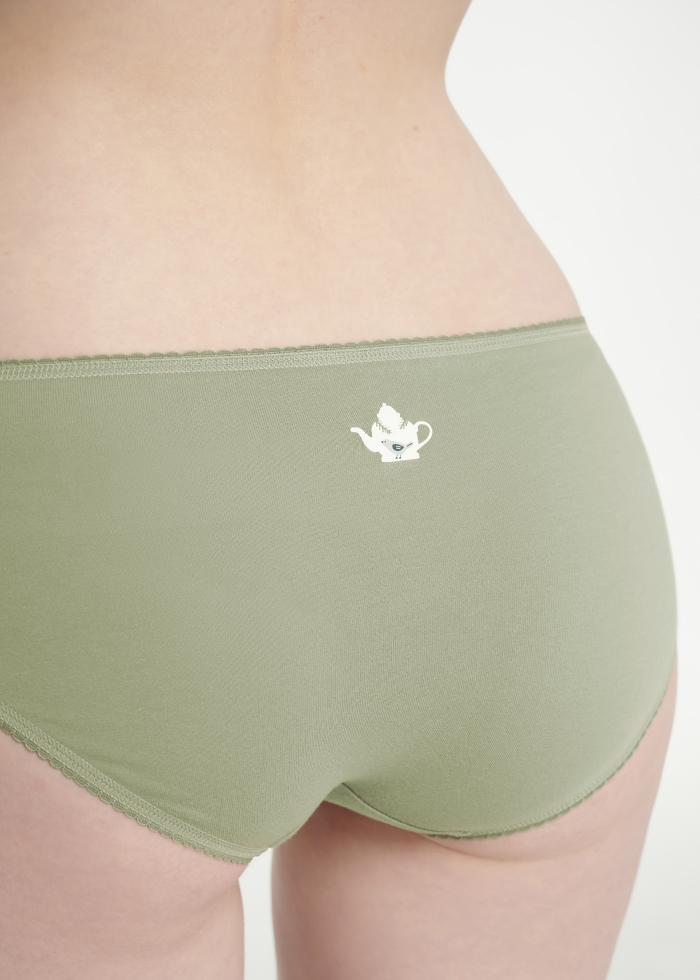 Tranquil Garden．Mid Rise Cotton Picot Elastic Brief Panty(Luxuriant Pattern)