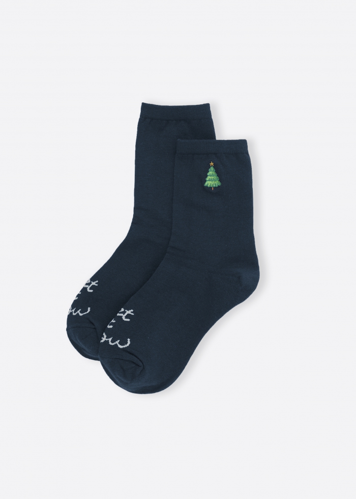 Christmas Tree Embroidery．Women Crew Socks（Christmas Tree Embroidery）