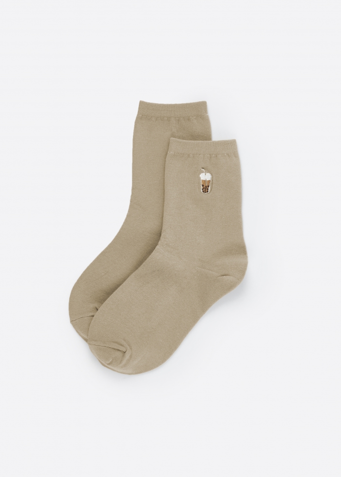 Taiwan Select．刺繡低筒襪（卡其-珍奶）