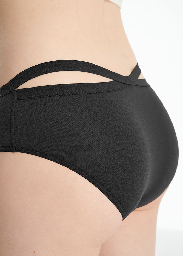 Hygiene Series．Mid Rise Cotton Crossed Back Brief Panty（Black）