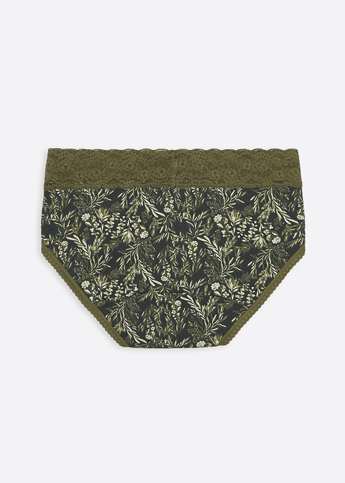 Sunshine Garden．Mid Rise Cotton Lace Waist Period Brief Panty(Luxuriant Pattern)