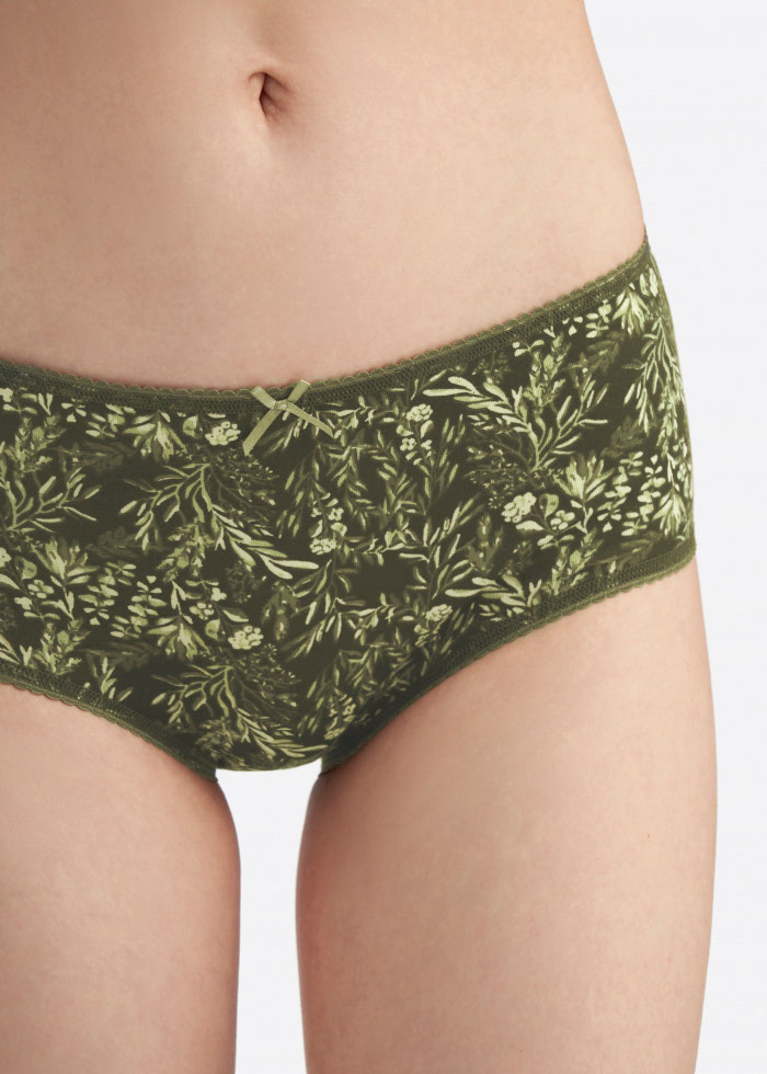 Tranquil Garden．High Rise Cotton Picot Elastic Brief Panty(Tea)