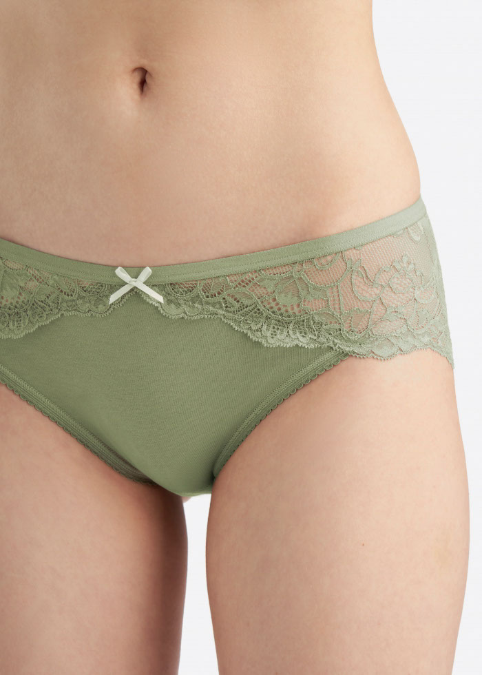Healing Garden．Mid Rise Floral Lace Cotton Detail Hipster Panty(Blue Fog)